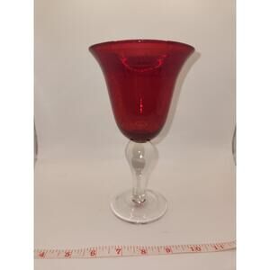 8 Inch Large Red Bubbled Glass Ceremonial Glass W/Crystal Stem Wicca